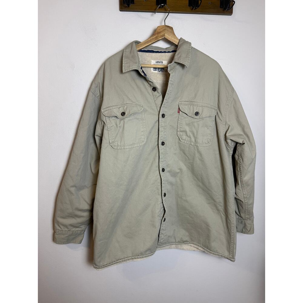 Levis Sherpa Mens XXLarge Beige Fleece-Lined Button Up Trucker Shacket